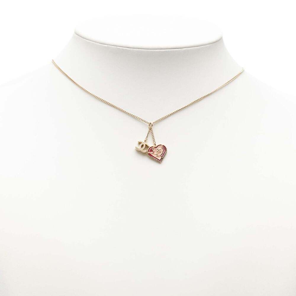 Chanel Coco Mark Heart Pendant Necklace 05P Gold Multicolor Plated Women's CH... - Picture 6 of 7
